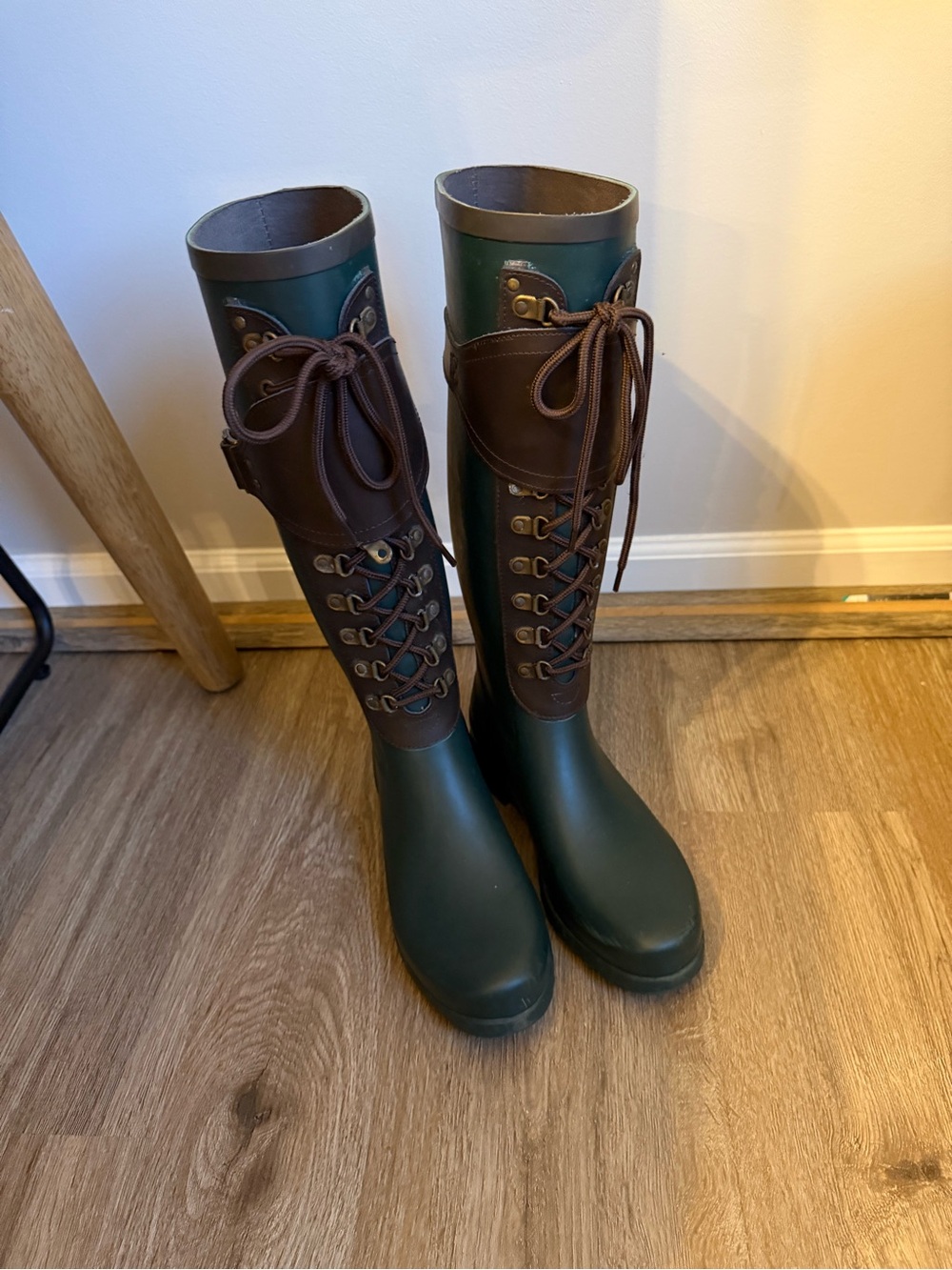 UGG Madelynn Green and Brown Lace-Up Tall Rain Boots